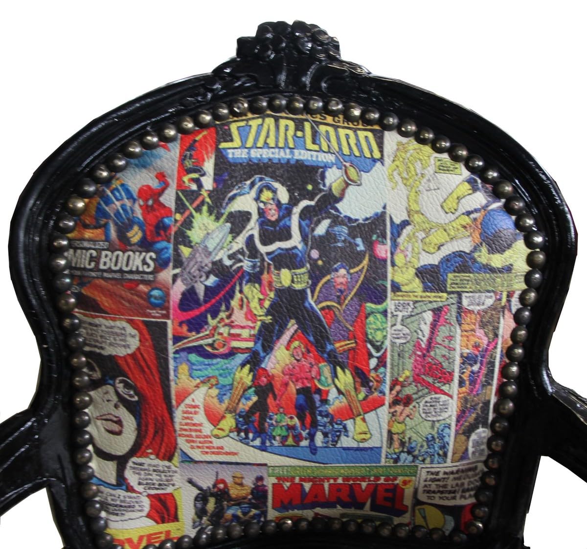 Casa Padrino Baroque Highchair Comic Leather Look/Black - Armchair