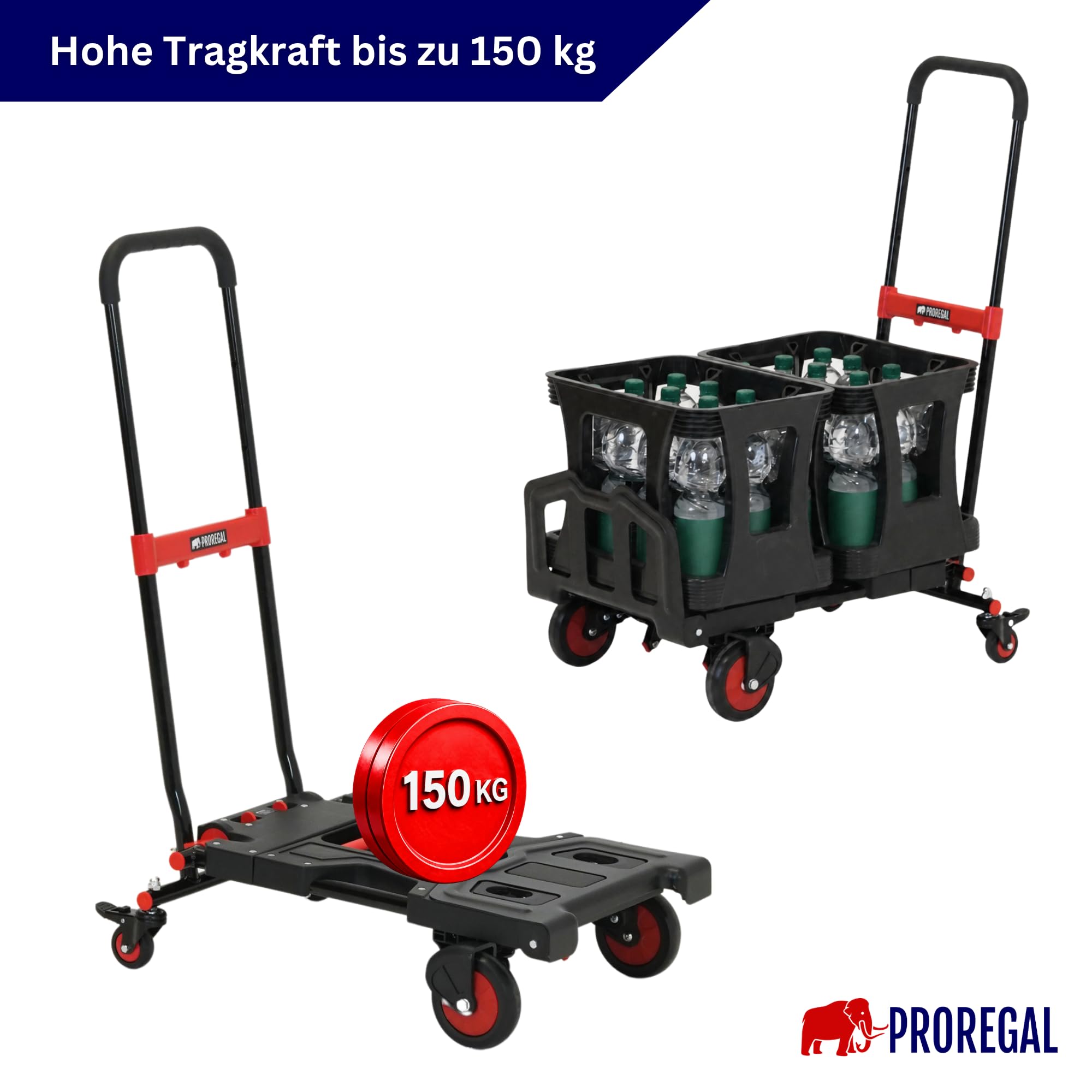 PROREGAL 2-in-1 Sackkarre & Plattformwagen klappbar Kodiak 150 kg Tragkraft