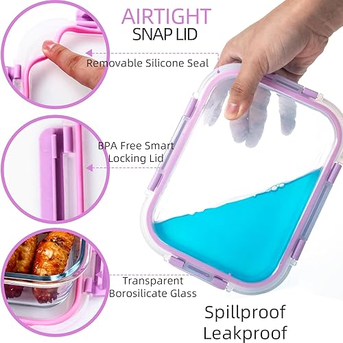 Miniatura 3 de UMEIED Paquete de 10 recipientes de vidrio para almacenamiento de alimentos con tapas, herméticos a prueba de fugas, recipientes de vidrio para