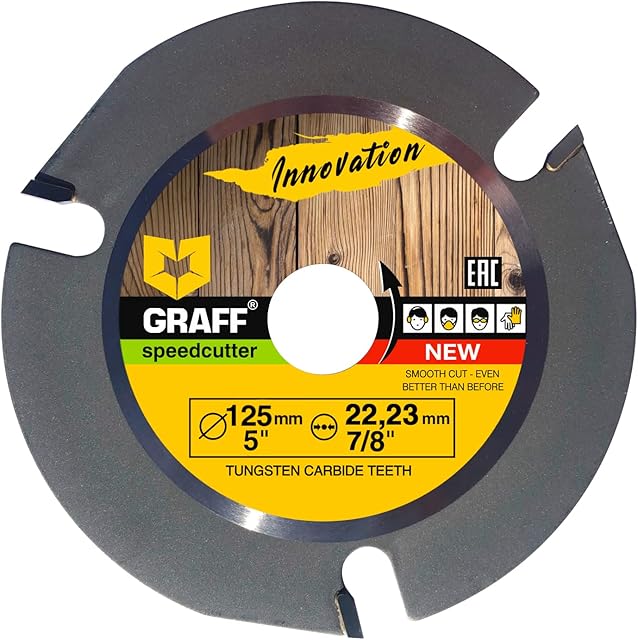 Grinder Wood Carving Disc GRAFF Speedcutter 125mm, TCT Circular Saw Blade - Woodcarving Saw Blade 22.23 mm Arbor, Sculpting, Shaping and Cutting Wheel with 3 Teeth (125 mm)
