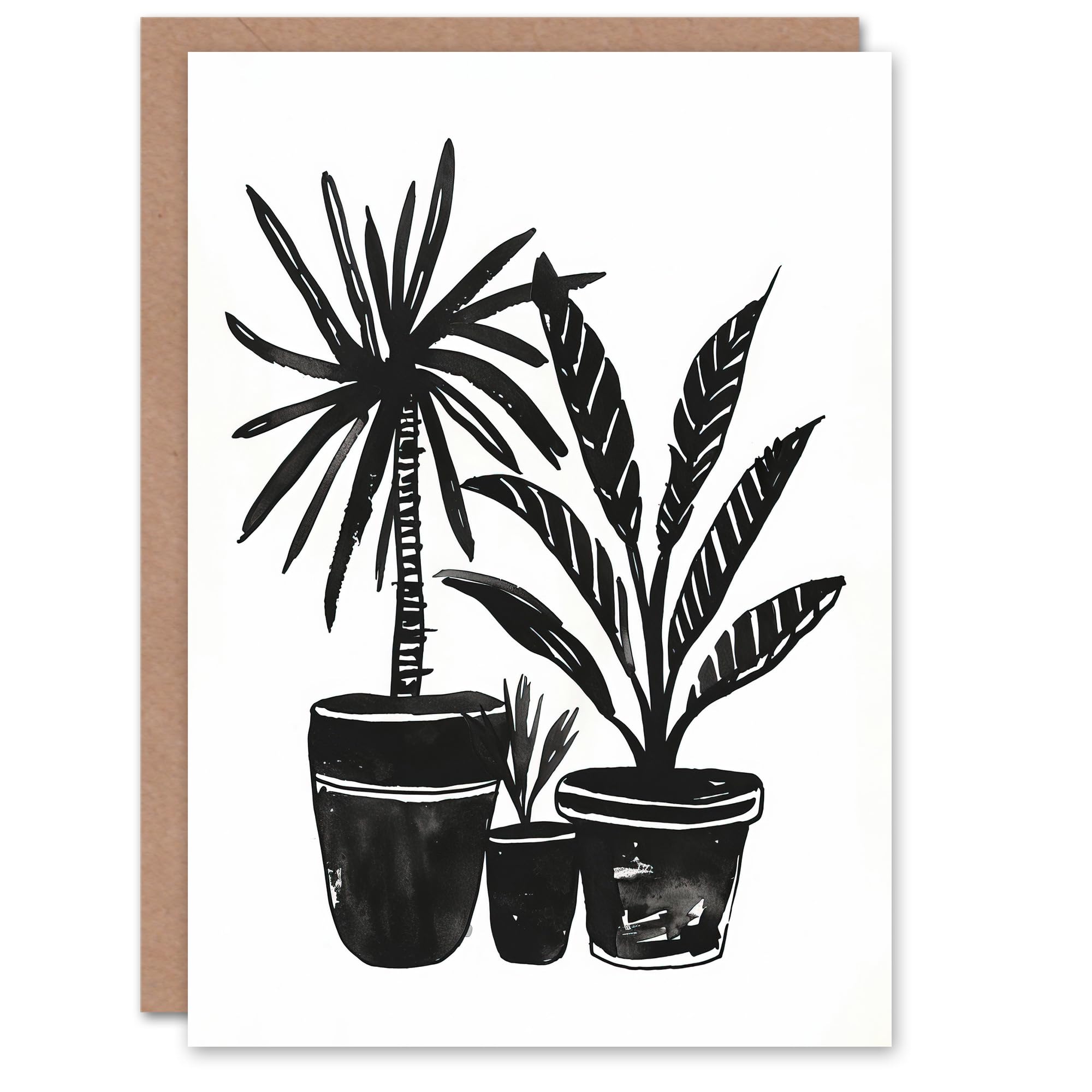 Artery8 Greeting Card Plant Lover Black White Houseplants Watercolour Blank For Him Or Her Art Birthday Card