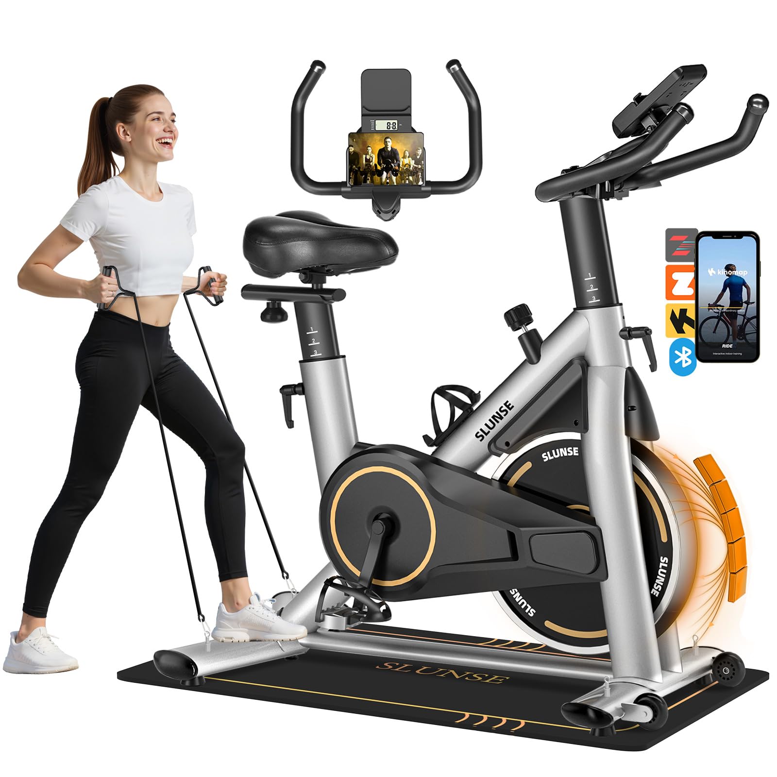 Exercise Bike, Adjustable Magnetic Resistance Stationary Bikes for Home with App Compatible, Quiet Indoor Cycling Bike with 350lbs Weight Capacity Comfortable Seat, Digital Monitor & Phone Mount
