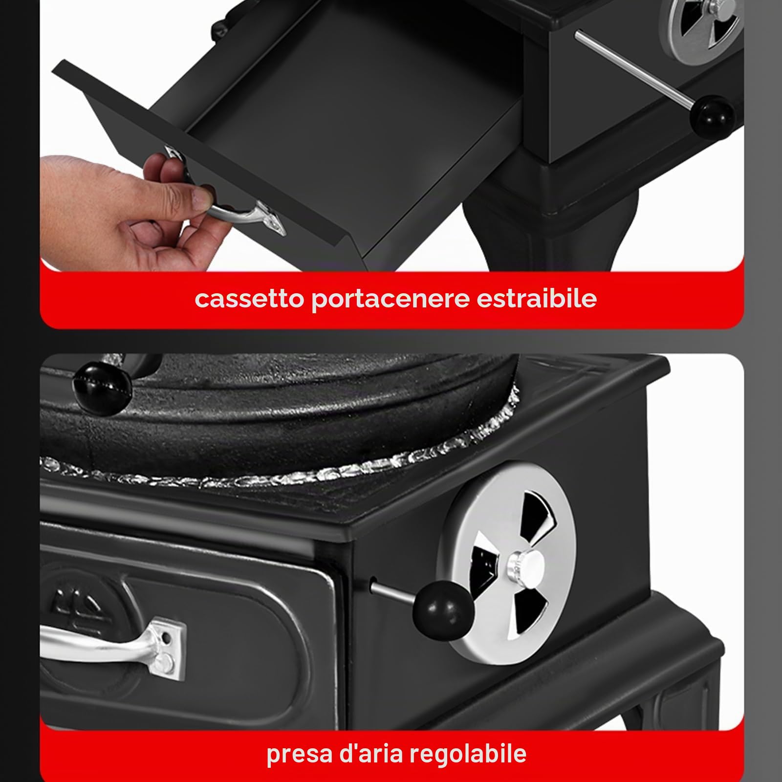 Stufa a Legna In Ghisa Piccola si Riscalda Rapidamente Senza Fumo Saldatura Completa Stufe a Legna da Interno, Adatto per Riscaldamento e Cottura