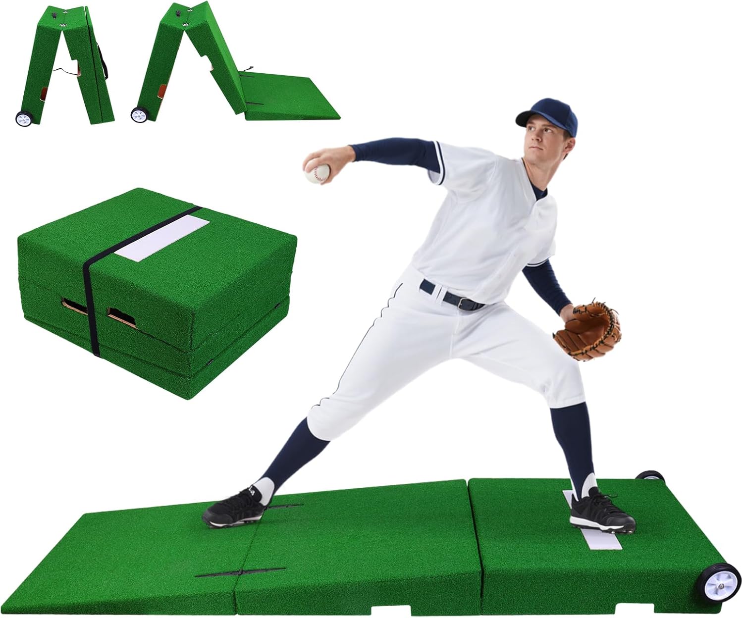 generic 88x28x6 Inch Portable Foldable Baseball Pitching Mound Set with Wheels Portable Youth Baseball Pitching Mound for Practice Softball Youth Backyard Training