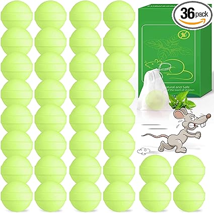 36 Pack Mice Repellent - Peppermint Oil Rat Repellent Ball for House Garage Garden Car Engine Indoor, Mouse Deterrent for Outdoor, Keep Mice Out Natural Pest Repellent Pet Safe