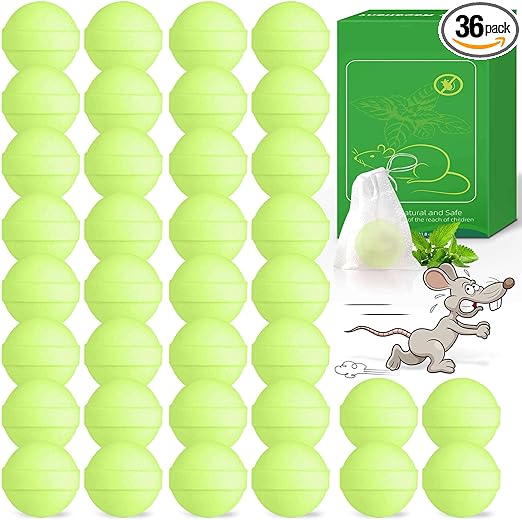 36 Pack Mice Repellent - Peppermint Oil Rat Repellent Ball for House Garage Garden Car Engine Indoor, Mouse Deterrent for Outdoor, Keep Mice Out Natural Pest Repellent Pet Safe