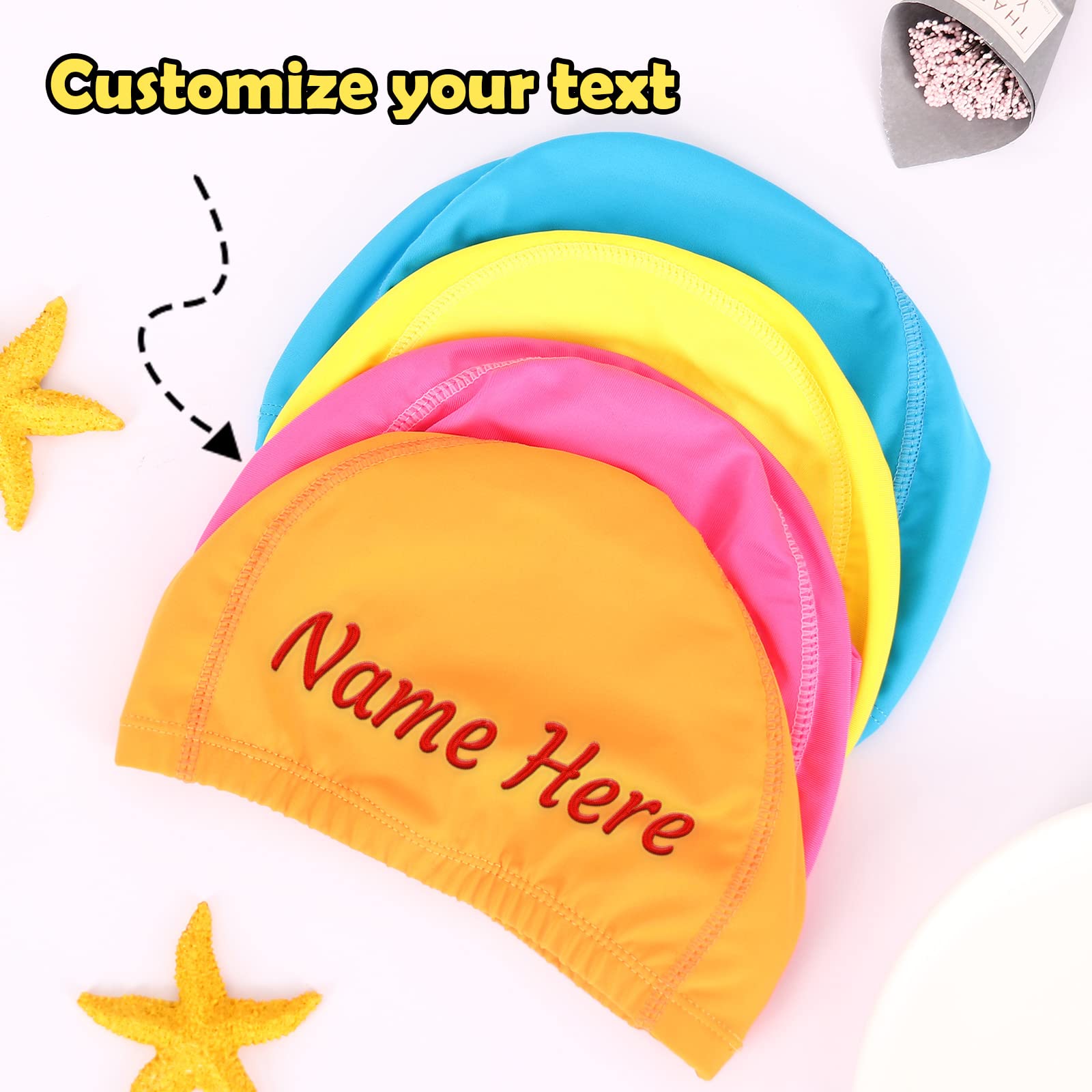 Kids Swim Cap,Custom Personalized Name Embroidery,Nylon Fabric,1 pcs Swim Caps for Boys Girls (Pink)