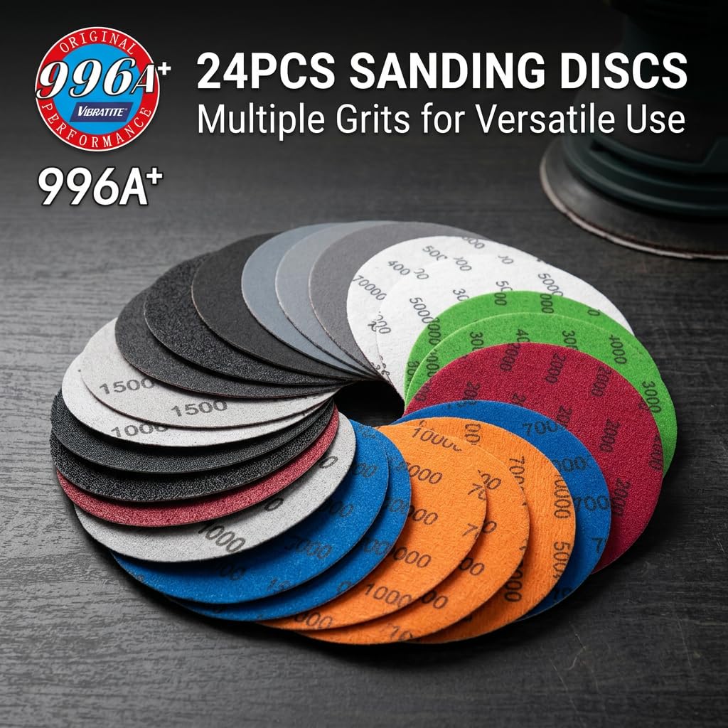 24 Pezzi Dischi Abrasivi 125mm 5 Pollici, Grana 1000/1500/2000/3000/4000/5000 Carta Vetrata Asciutti e Bagnati, Dischi per Levigatura Lucidatura Auto Metallo Legno