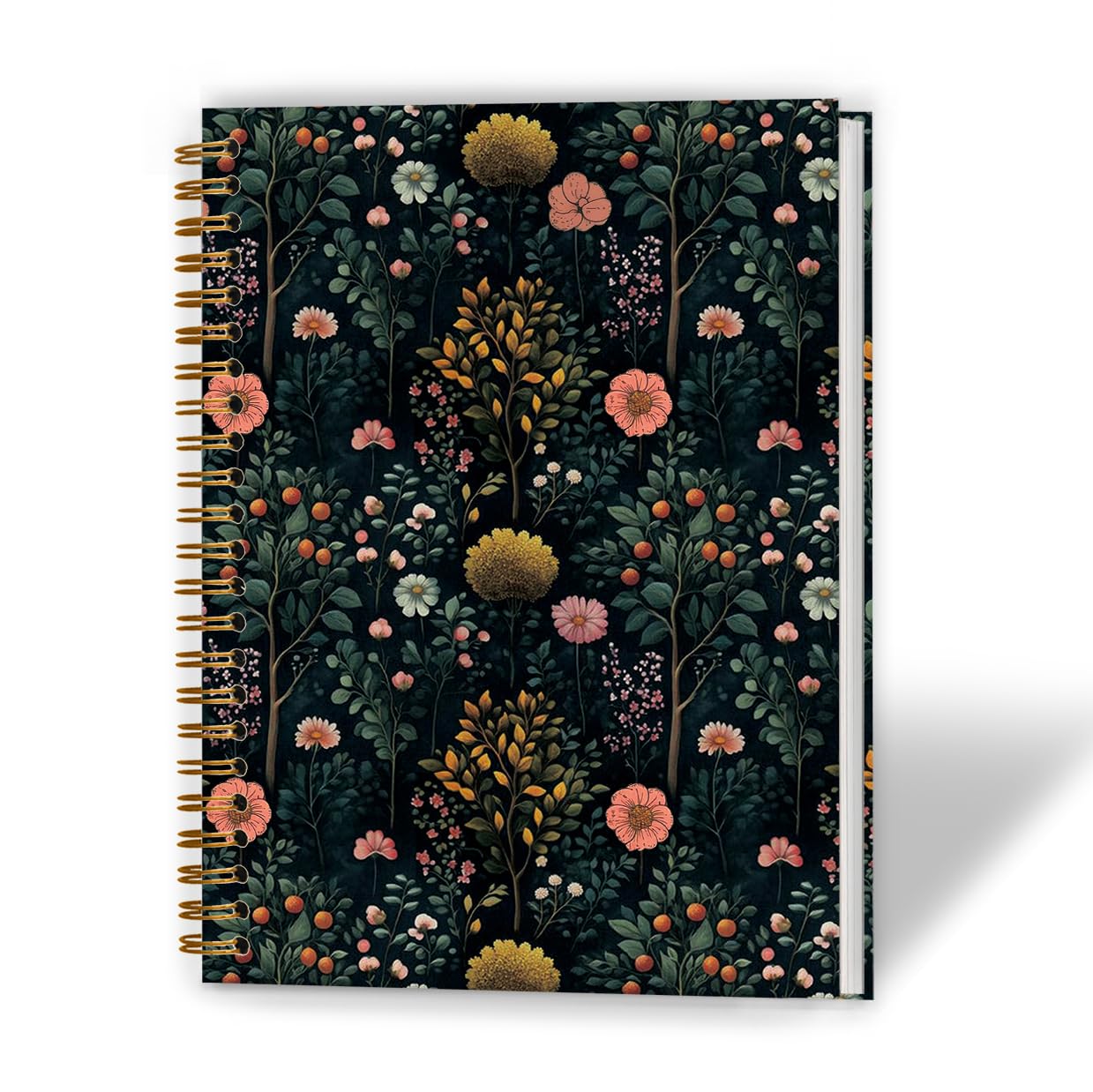 Cuaderno floral vintage Moody, diario de plantas de flores silvestres Dark Academia, diario floral botánico de cabaña oscura, cuadernos en espiral de tapa dura, 5.5 x 8.3 pulgadas