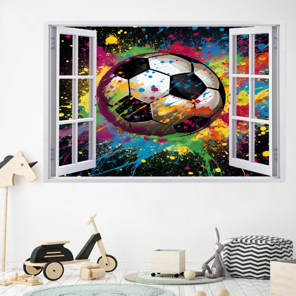 Adesivi 3D per decorazioni murali distrutti Calcio Adesivo da parete Arte Astratta Dei Graffiti Tatuaggio da parete per la decorazione della parete della cameretta dei bambini 120x80cm