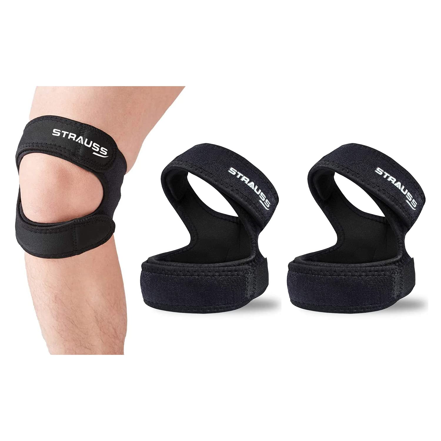 STRAUSS Adjustable Patella Knee Support Dual Strap | Compression Knee Brace for Men & Women | Breathable Material | Knee Straps for Gym, Fitness, Running, Sports, Injury Recovery | Pack of 2 (Black) (B0C3RJGDN2) Amazon Price History, Amazon Price Tracker