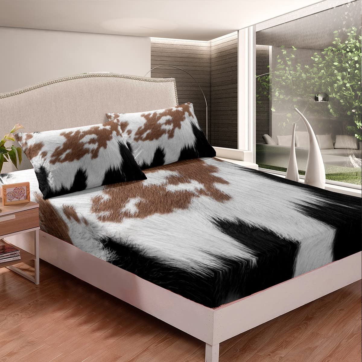 Koe Bont Bed Lakens Boerderij Koeienhuid Beddengoed Set Voor Kinderen Volwassenen Vee Bont 3D Dier Bont Bed Sheet Set Ultra Zachte King Size