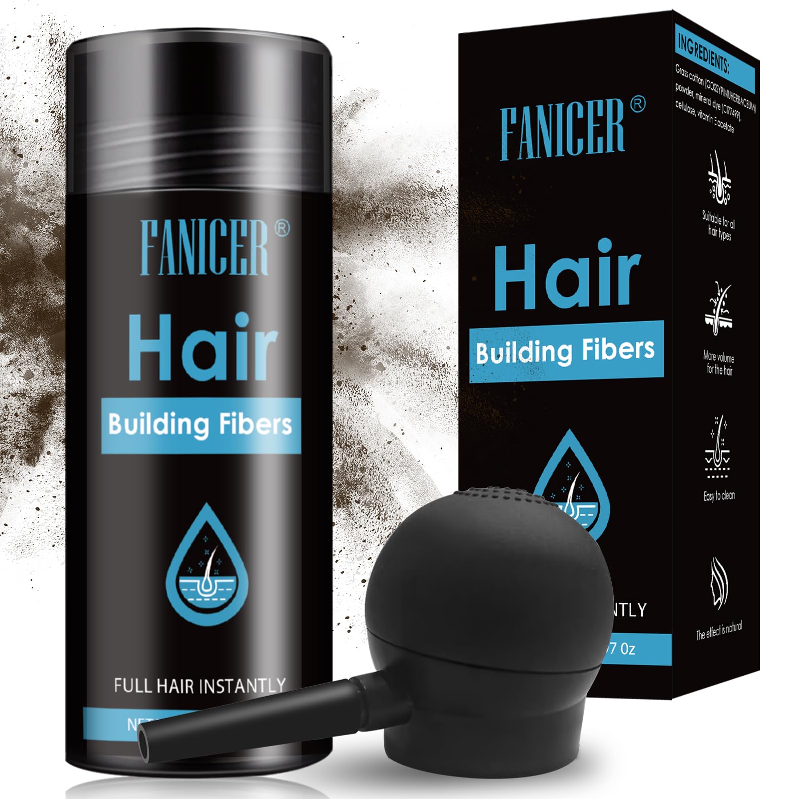 Fibra Capillare Polvere, Polvere radice capelli, Dissimula Calvizie, Unisex, Marrone scuro, Neutro, 27.5 grammi