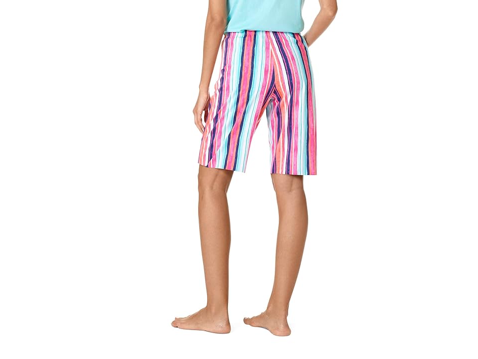Hue Plus Size Cabana Stripe Bermuda Sleep Shorts (Aurora Pink) Women's Pajama Big Apple Buddy