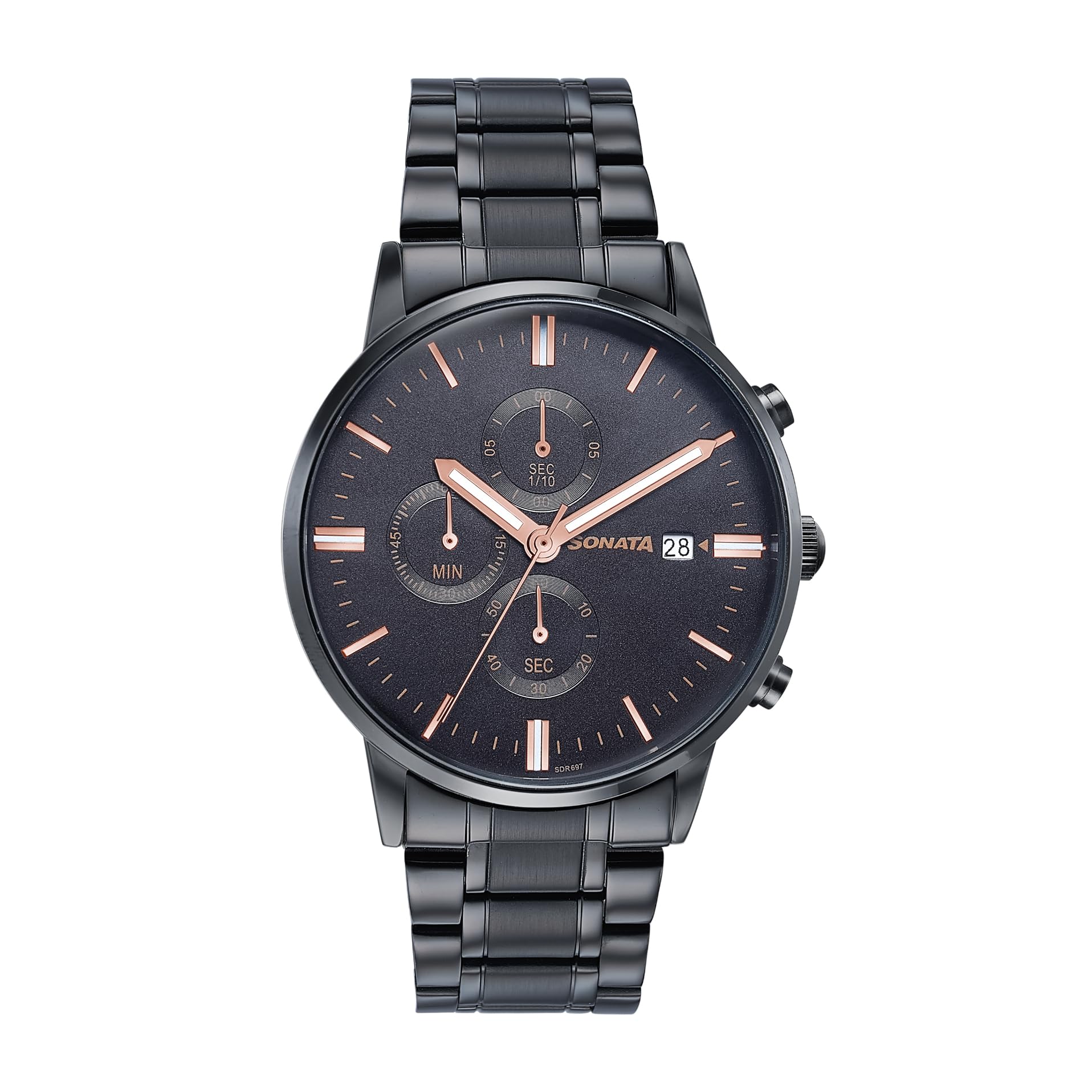 sonata Wedding Edit Quartz Multifunction Black Dial Stainless Steel Strap Watch for Men-picture-9