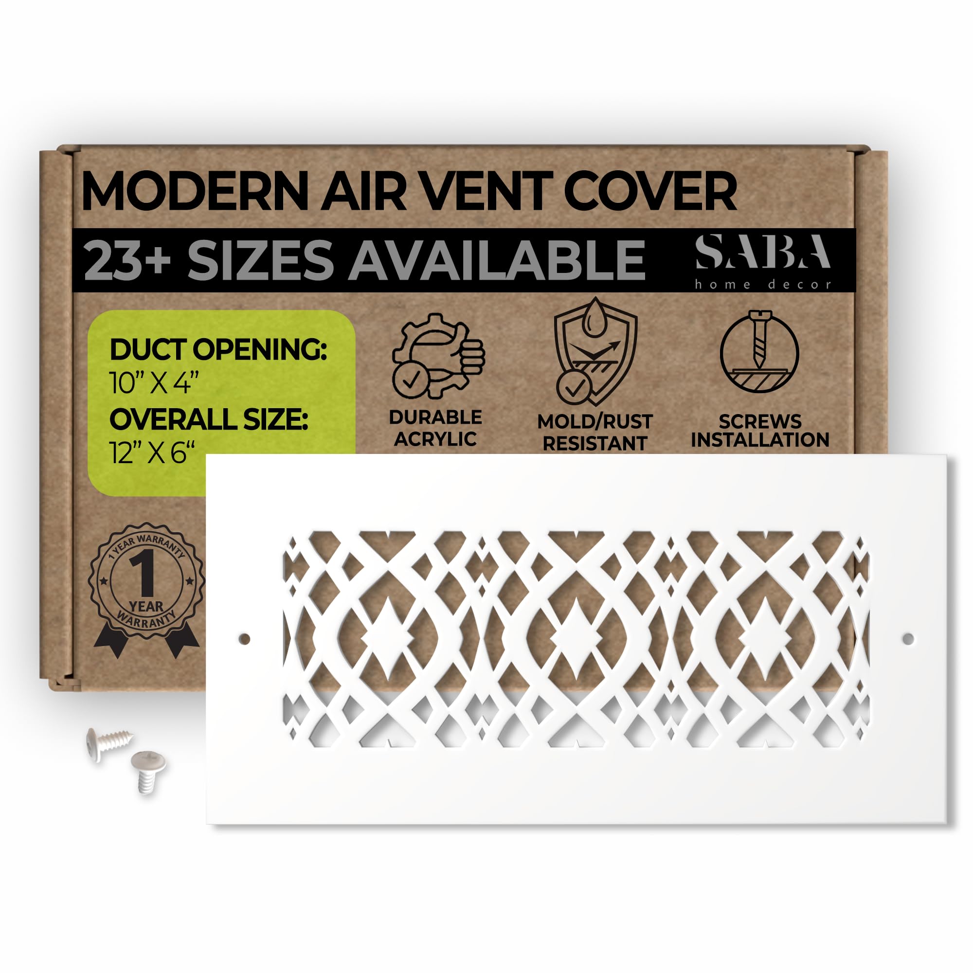 SABA Home Decor Air Vent Cover Grille - Acrylic Fiberglass 4" x 10" Duct Opening (6" x 12" Overall) Decorative Register Covers for Walls and Ceilings,