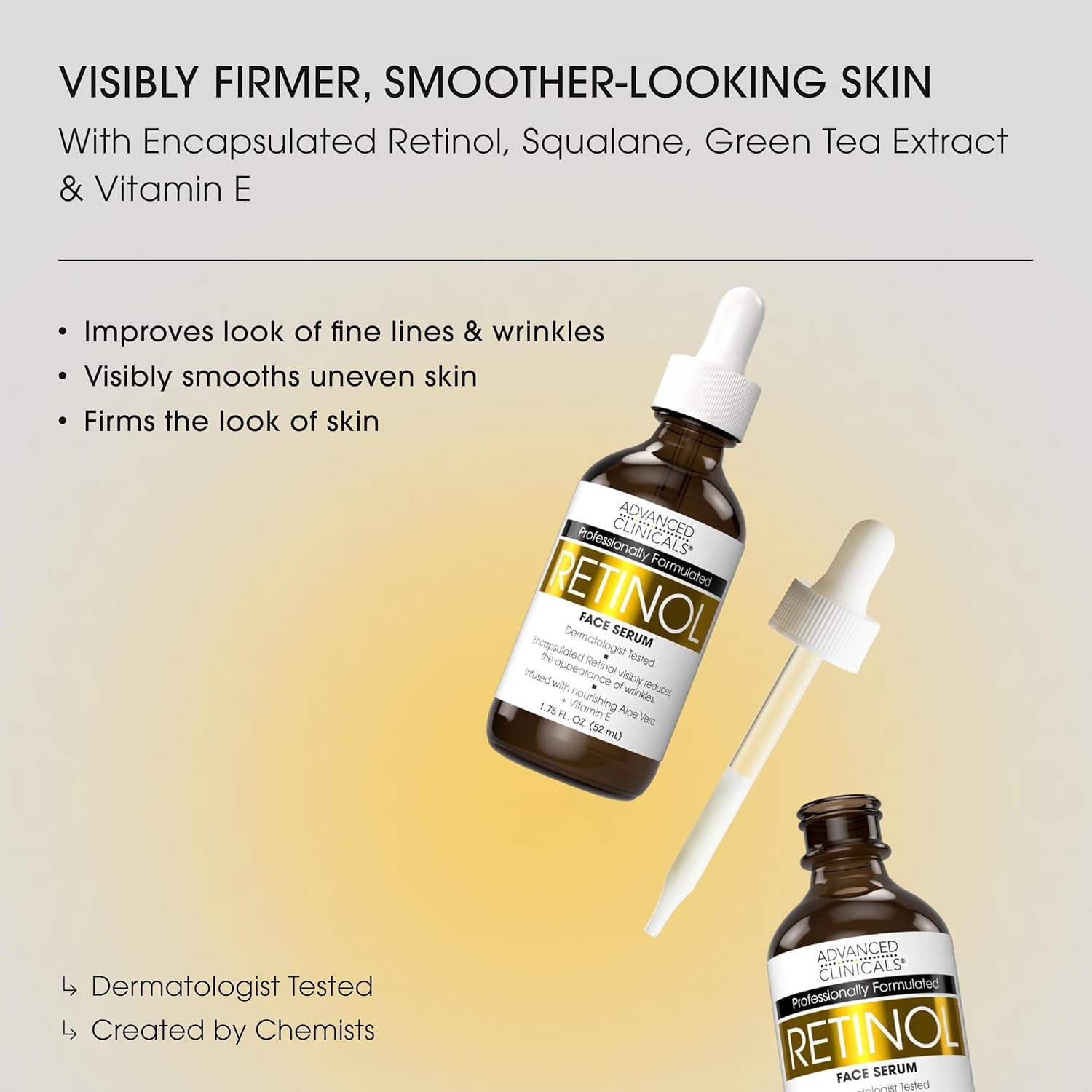 Advanced Clinicals Retinol Serum For Face | Visible Anti Aging Retinol Serum Skin Care Face Moisturizer With Vitamin E Helps Improve Look Of Wrinkles, Fine Lines, & Uneven Skin Tone, 1.75 Fl Oz - Image 2