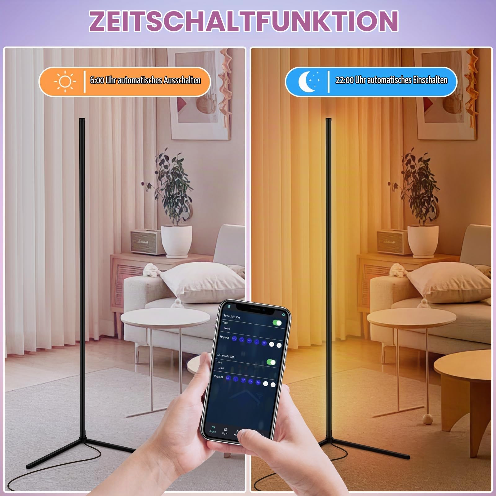 CS COSDDI LED Stehlampe Smart, 150cm Stehlampe Dimmbar mit Fernbedienung und APP, 16 Millionen Farben, Musikmodi, DIY-Modus & Timing, Ecklampe Smart für Schlafzimmer, Gaming
