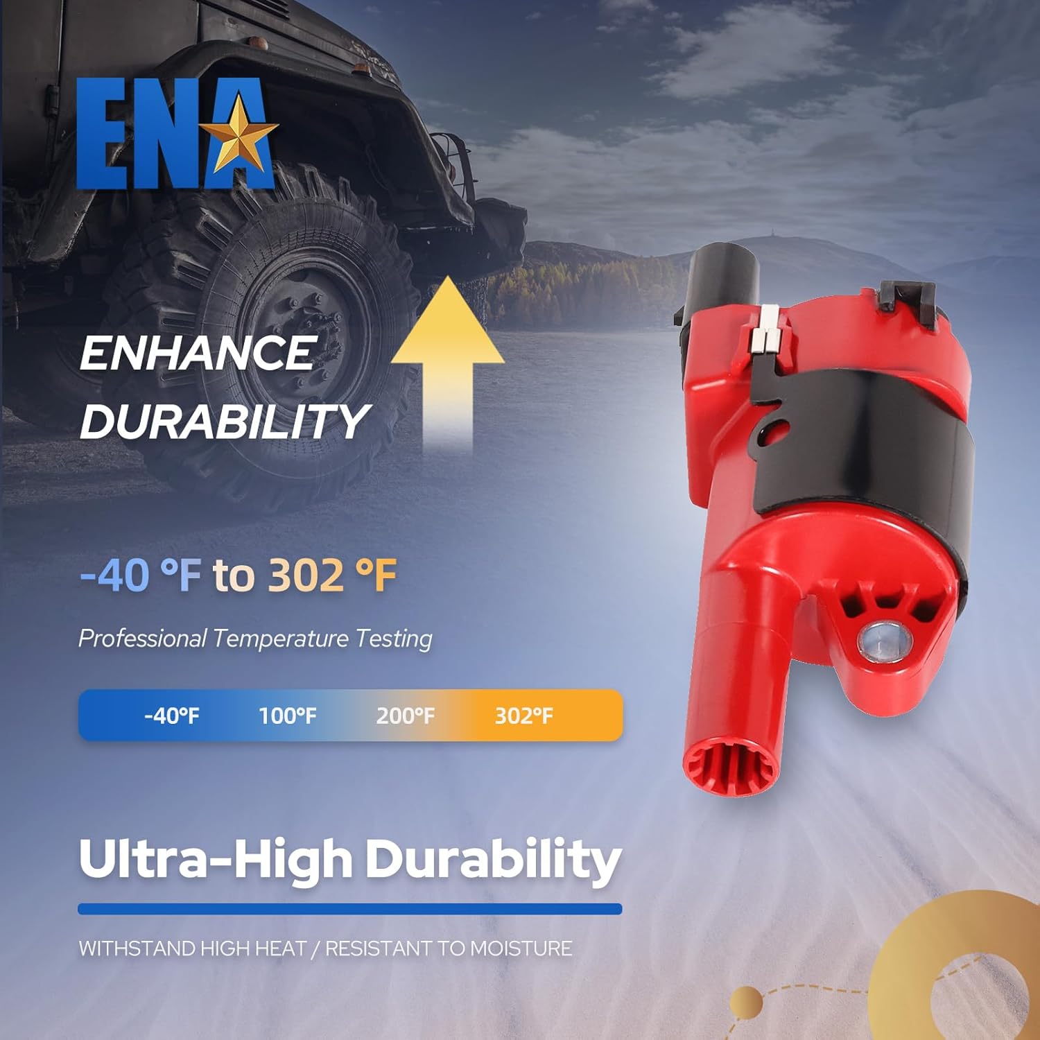 ENA 8 Red Ignition Coil with Spark Plug and Red Wire Set Compatible with Cadillac Chevrolet CTS Escalade Express Suburban Savanna Colorado Avalanche Canyon Allure Impala Corvette Silverado Tahoe