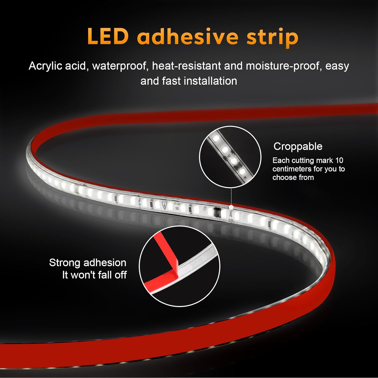 AC 120V Adhesive LED Strip Lights 5M Cold White with US Plug 16.4 Foot Tape Lighting SMD 2835 Flexible LED Strips 120 LEDs/M LED Lights for Indoor Bedroom Under Cabinet(Cold White, 16.4ft)