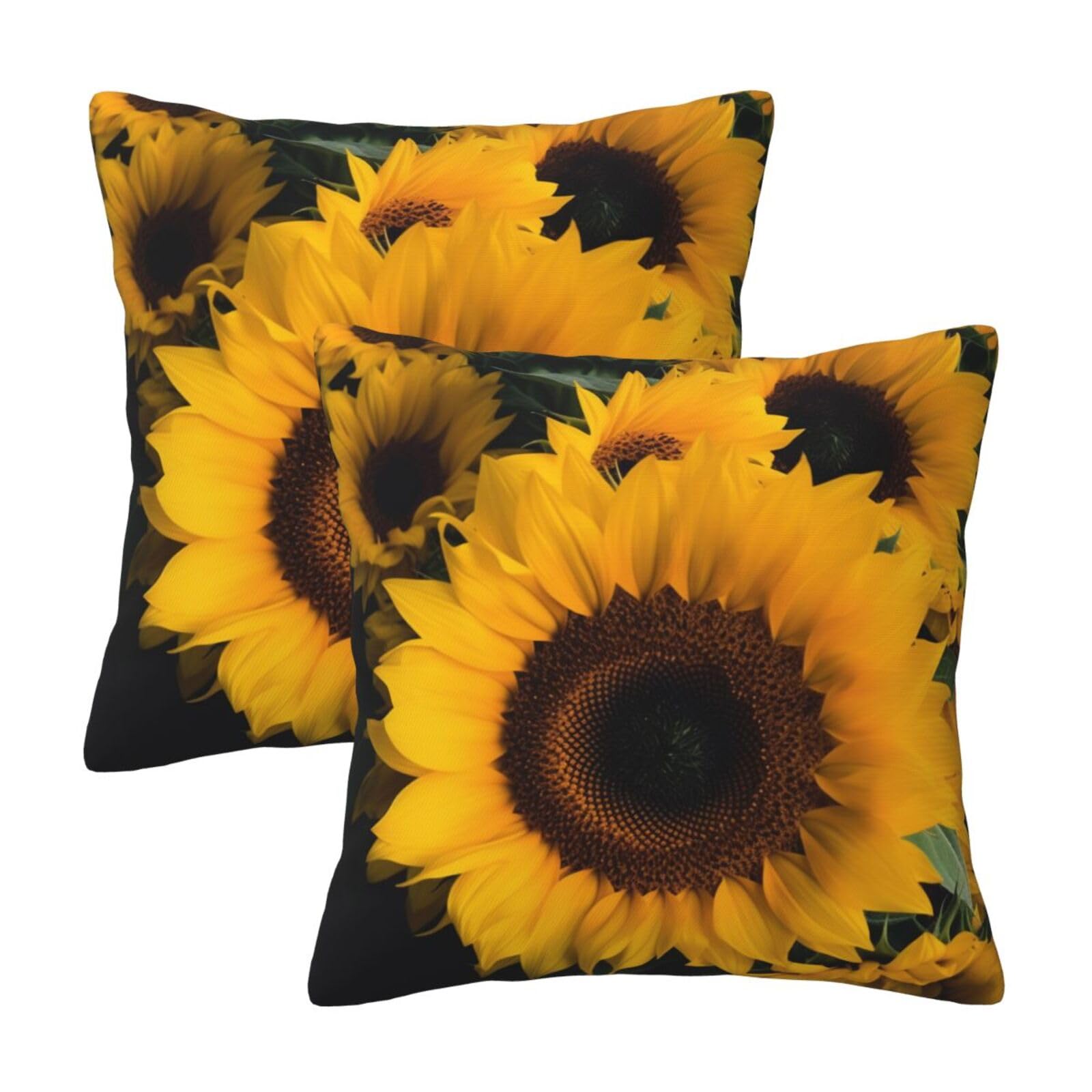 Yellow Sunflower Throw Pillow Cases 2 Pack Square Pillowcases Soft Pillow Protectors for Couch Livingroom Sofa Bed Office Car,45x45 CM