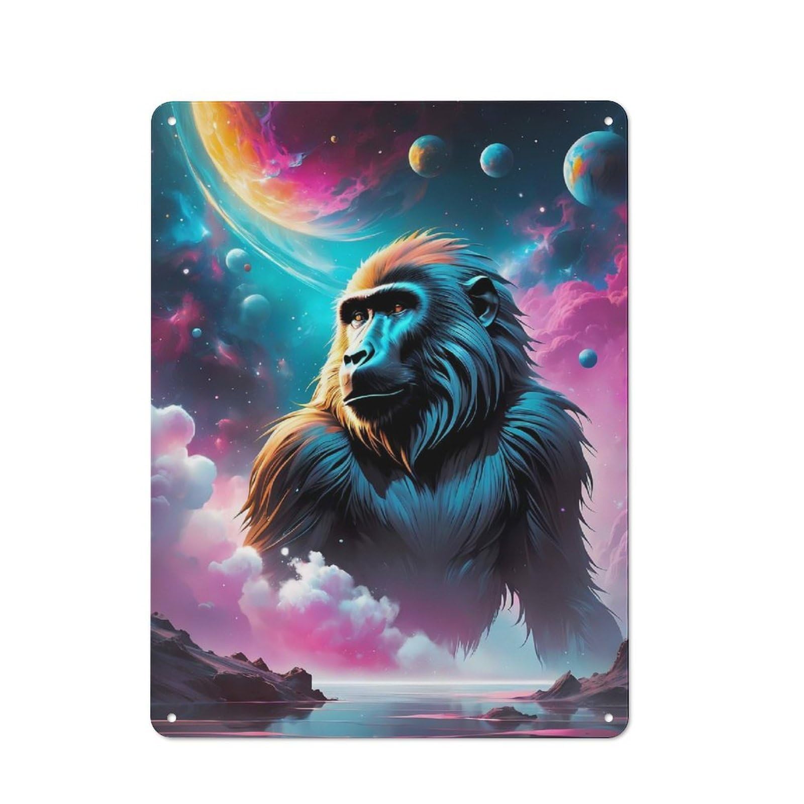 Junmoney Baboon Cosmic Space Metal Wall Sign 40X30cm, Modern Retro Loft Wall Plaque For Flat, Bar, Studio Or Gallery Wall