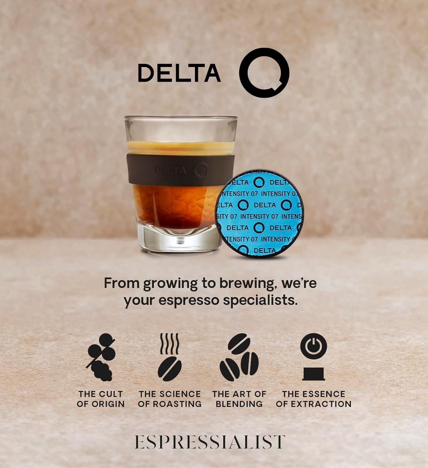 Delta Q DeQafeinatus Espresso Pods for Delta Q machines - Intensity 7, Notes of Caramel and Dried Fruits, XL Pack - 40 Capsules