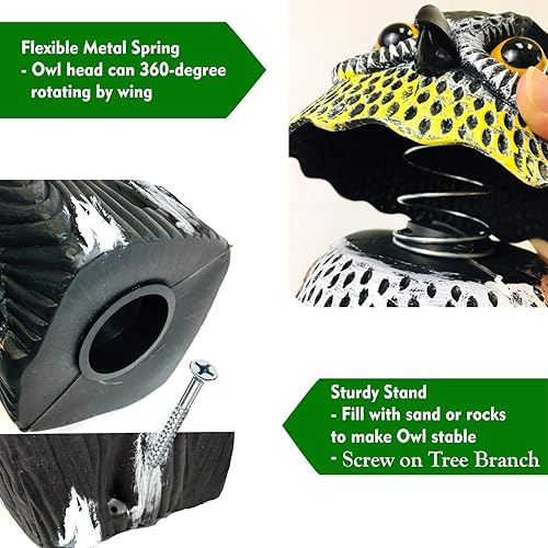 Miniatura 4 de GiftExpress Señuelo de búho espantapájaros de 155 pulgadas con estatua de cabeza giratoria repelente de plagas control de pájaros disuasorio de