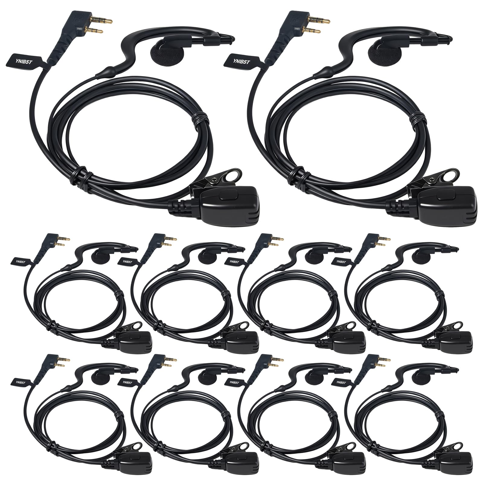 2 Pin Funkgeräte Headset, G-förmiger Kopfhörer mit PTT-Mikrofon, kompatibel mit Kenwood Baofeng UV-5R UV-82 BF-888S Walkie-Talkie (10er Set)