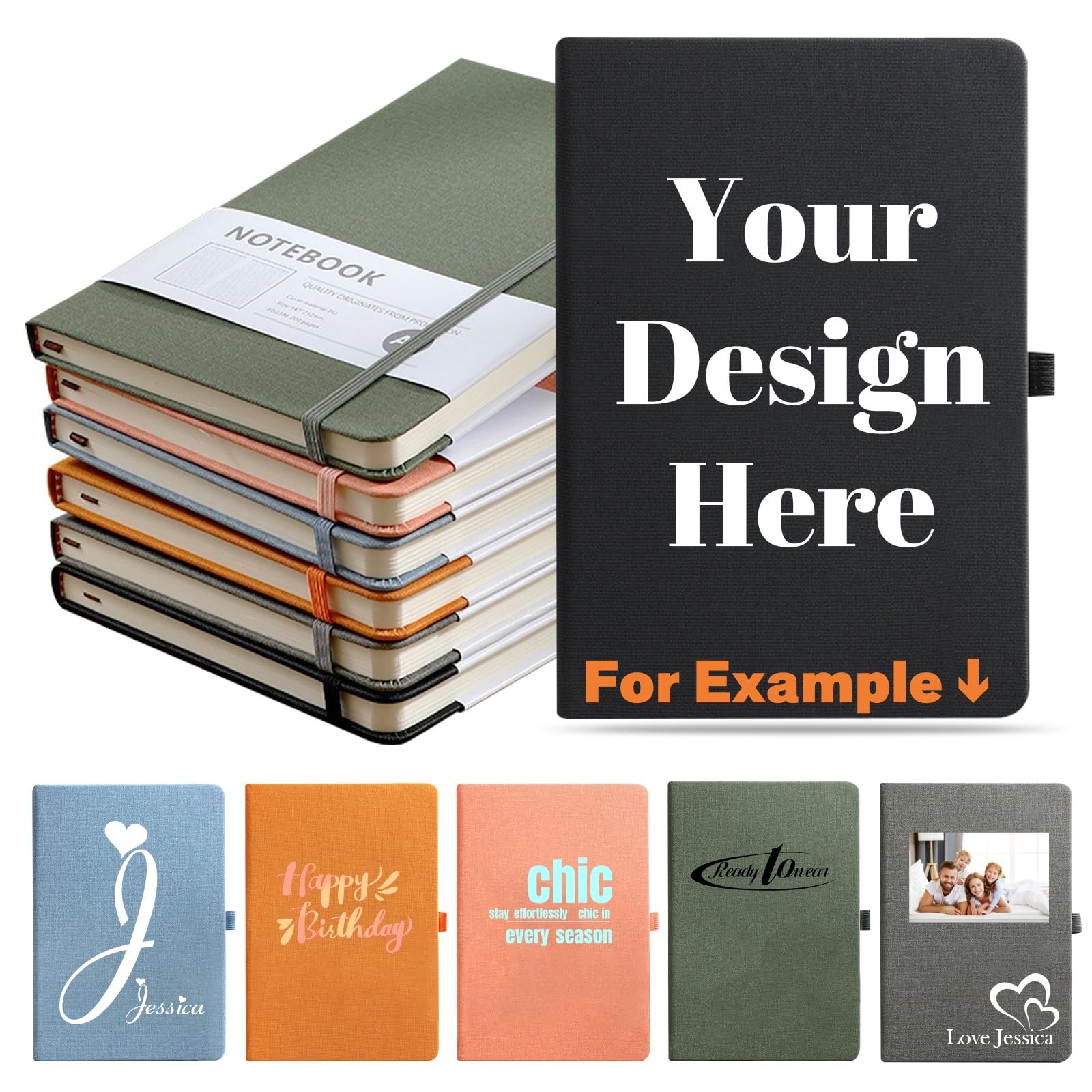 Personalized Notebook-Can Engrave Logo/Text/Image, Customizable A5 Journal Notebook Daily Journals For Writing-192 Lined Pages 8.3 x 5.8 Inch, Black Hardcover