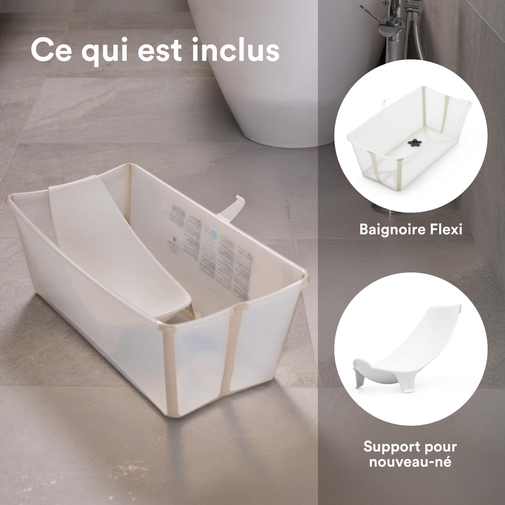 Stokke Flexi Bath (Sandy Beige) avec Support nouveau-nés - Bain bébé pratique maison voyage - jusqu'à 48 mois