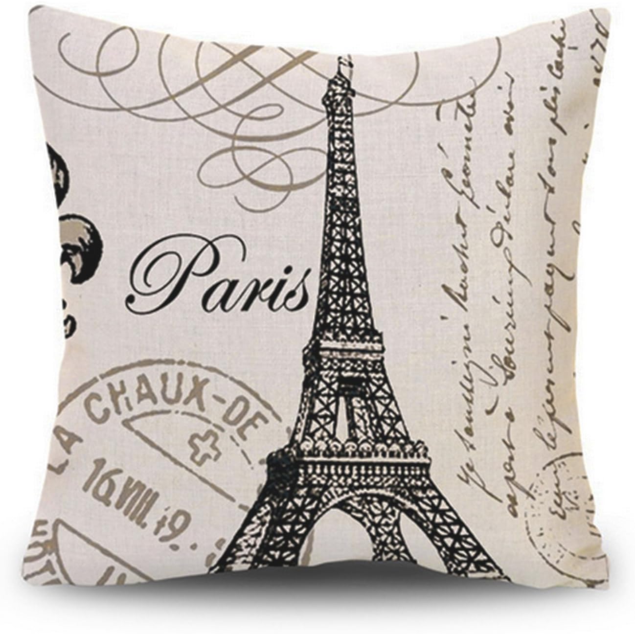 Decor MI Black and Beige Love Paris Linen Square Throw Pillow Case Decorative Durable Eiffel Tower Throw Pillow Covers for Couch Sofa Bed Living Room Cushion Slip Cover 18x18 Inch