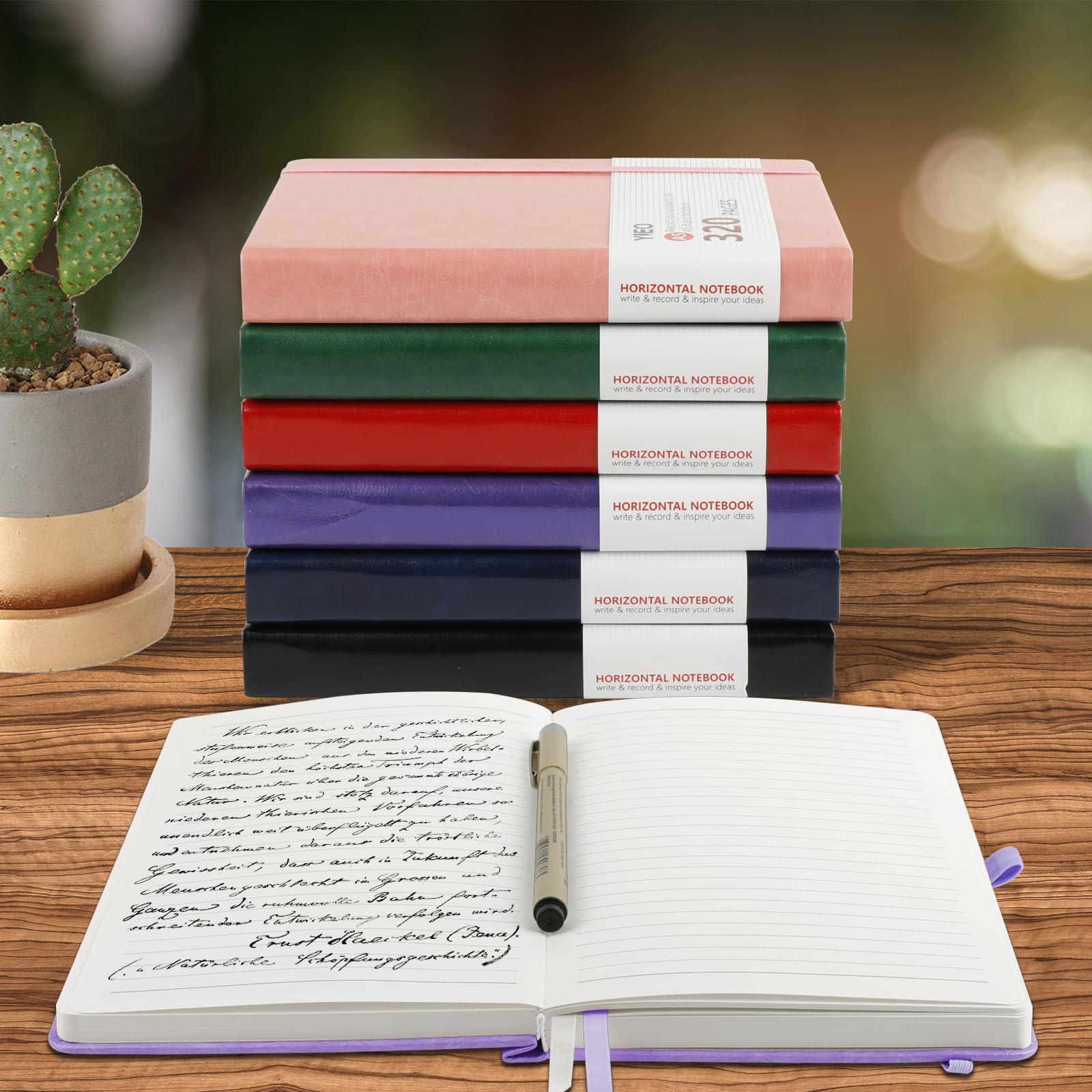 Quaderno a righe formato A4, grande blocco notes con copertina rigida e 320 pagine di carta spessa di alta qualità, senza trasparenza, giornali in pelle per donne e uomini, tasca interna, viola