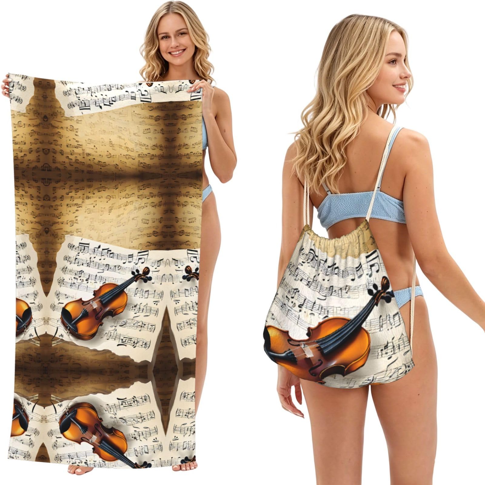 EZDLOWVBA Butterfly And Cello Print Beach Towel Backpack 2 In 1 Summer Large Lightweight Beach Towel - Multifunctional Ship Pattern Towel Bag For Storage,Sport