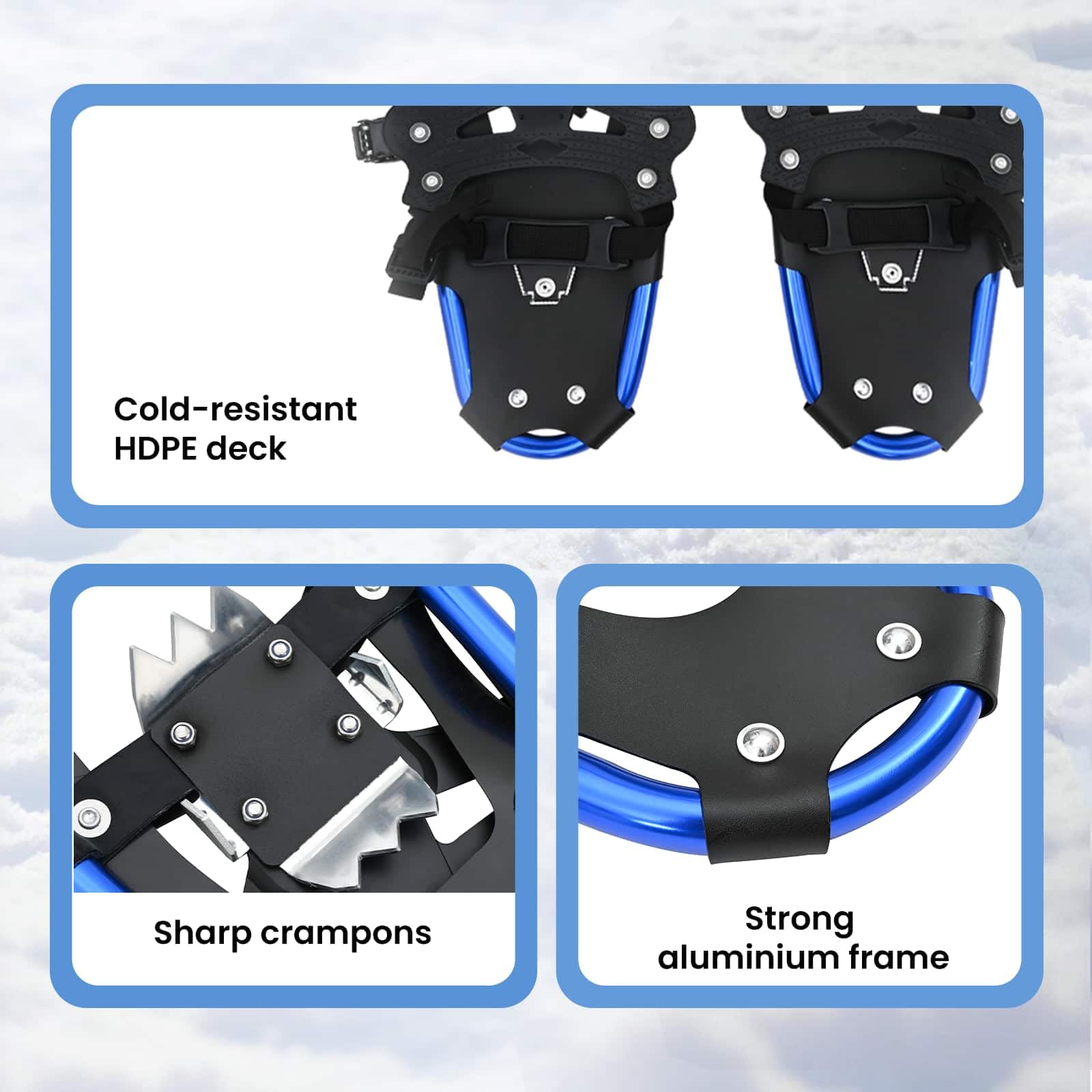 vidaXL Ciaspole 3 in 1 Blu e Nero 53,5 x 21 cm Alluminio e HDPE, Ciaspole in alluminio per il giardino, attrezzatura outdoor regolabile, accessori moderni per camminare sulla neve