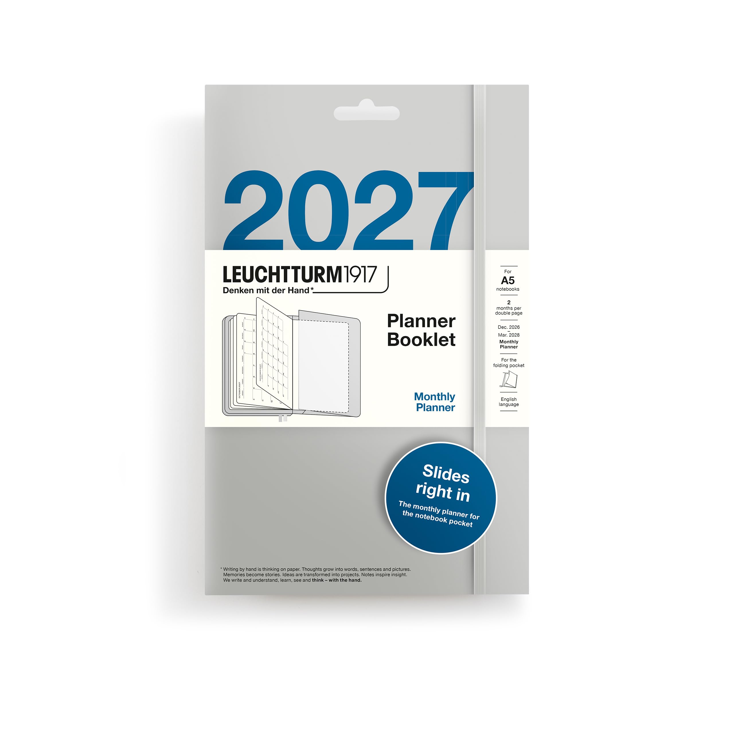 LEUCHTTURM1917 Calendar Booklet 2027, Monthly Planner, Medium (A5), English, Calendar Overviews 2026/2027/2028, Monthly Overview 12.2026-03.2028