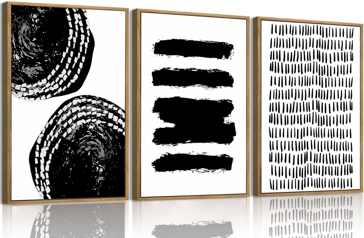 OIQArtOIQ 3 Piece Large Abstract Canvas Wall Art For Living Room Black and White Framed Wall Art Stroke Circle Modern Minimalist Art Prints Artwork For Bedroom Office Dining Room 12x16 in Abstract Dot Round Framed 12"x16" Natural