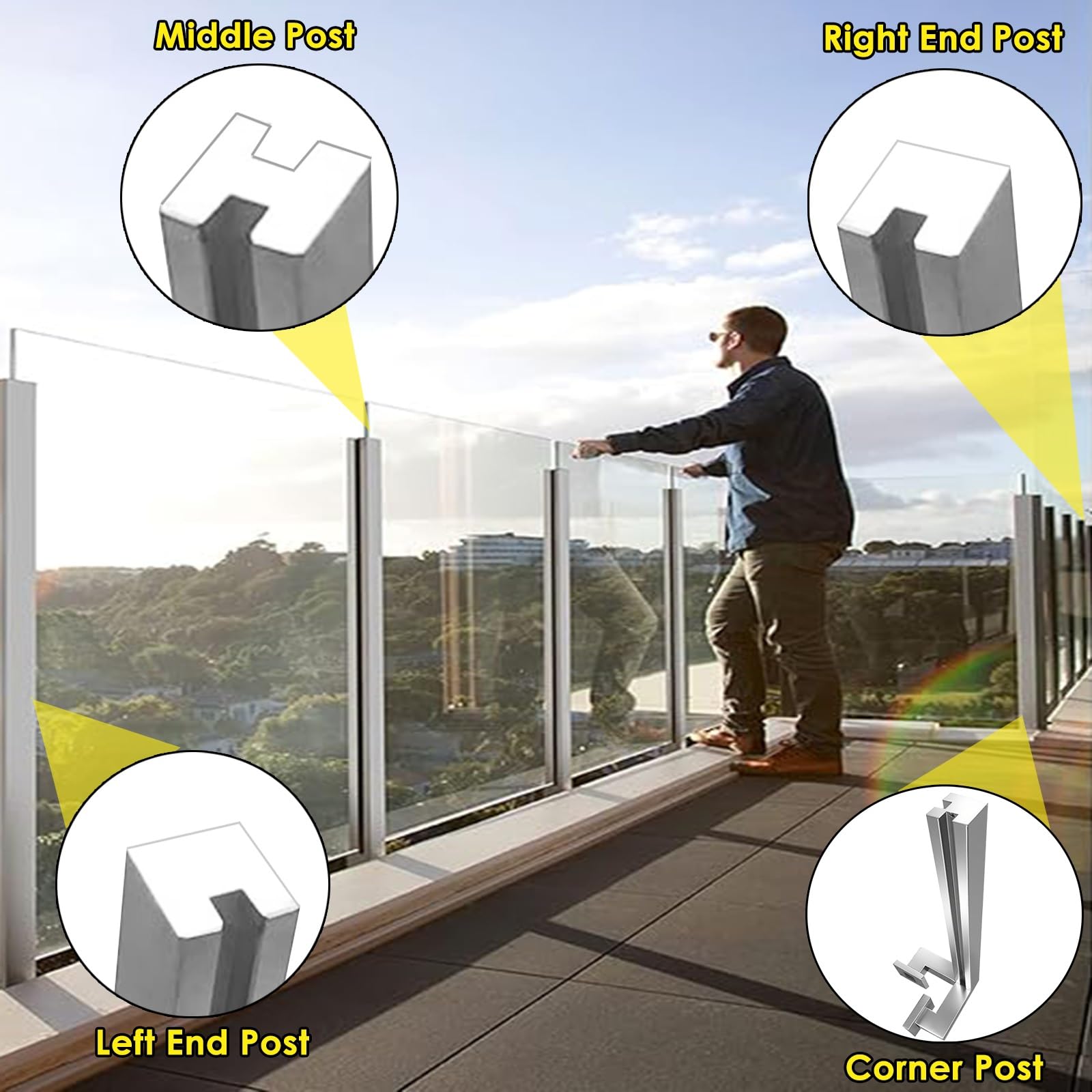Acciaio inossidabile s Morsetto Post 85 125cm s Ringhiera Supporto per temperato s Side Mount per Deck Patio Balcone Sistema Guardrail Esterno
