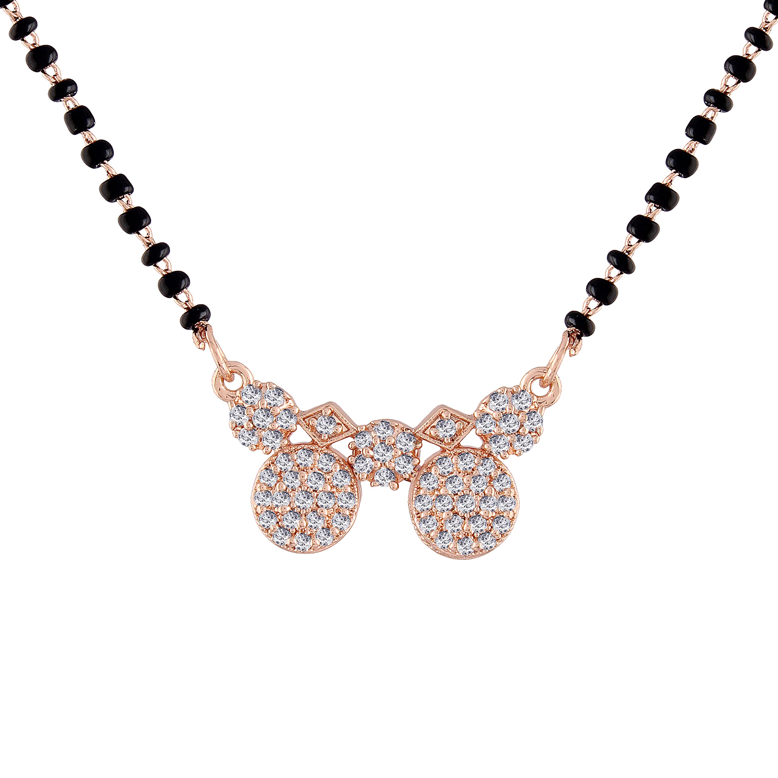 I Jewels 18k Rose Gold Plated Traditional Single Line American Diamond Pendant with Black Bead Chain Mangalsutra for Women (D075) (B095Y6DKLC) Amazon Price History, Amazon Price Tracker