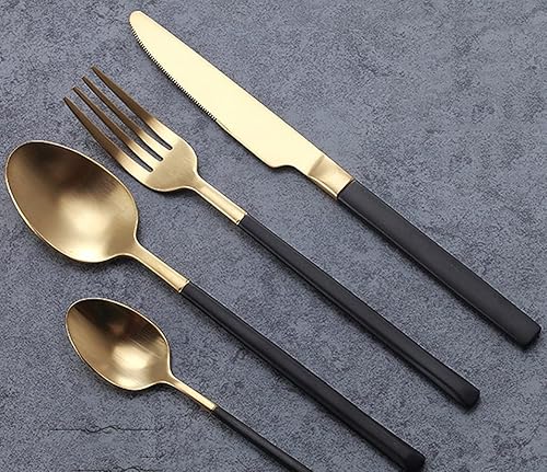 Miniatura 8 de Juego de cubiertos negros de 24 piezas para 6, 18 y 10 piezas de acero inoxidable dorado, juego de cubiertos moderno, cuchillo, tenedorcuchara,