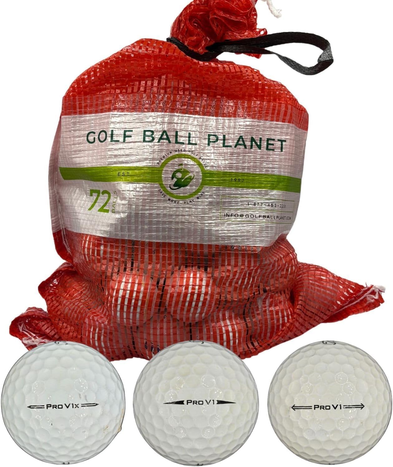 Golf Ball Planet 72 Pro V1/Pro V1x Used Recycled Golf Balls in Mesh Bag 3A/2A Condition