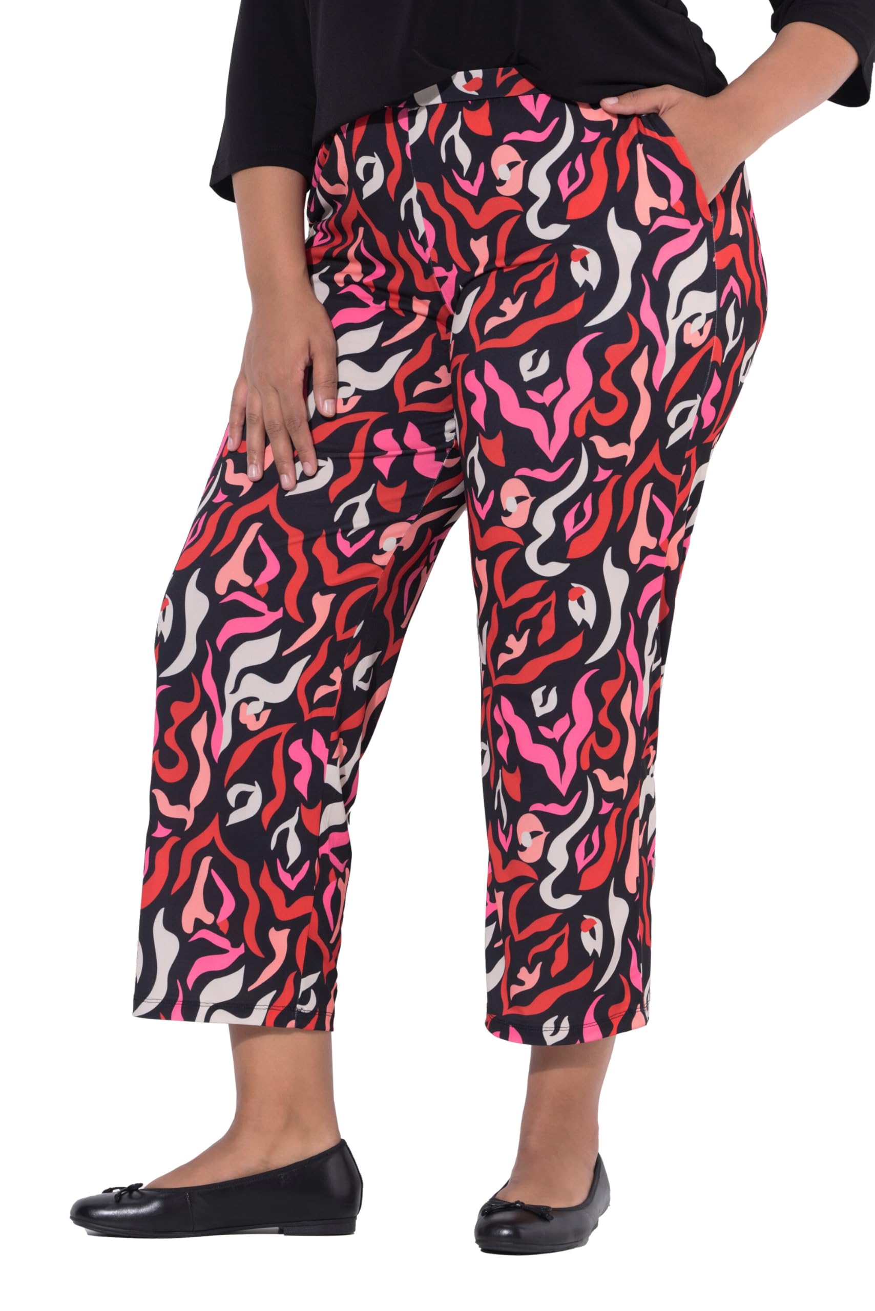 Ulla Popken Damen große Größen Übergrößen Plus Size 7/8-Jerseyhose, Zebramuster, weites Bein, Elastikbund 847678