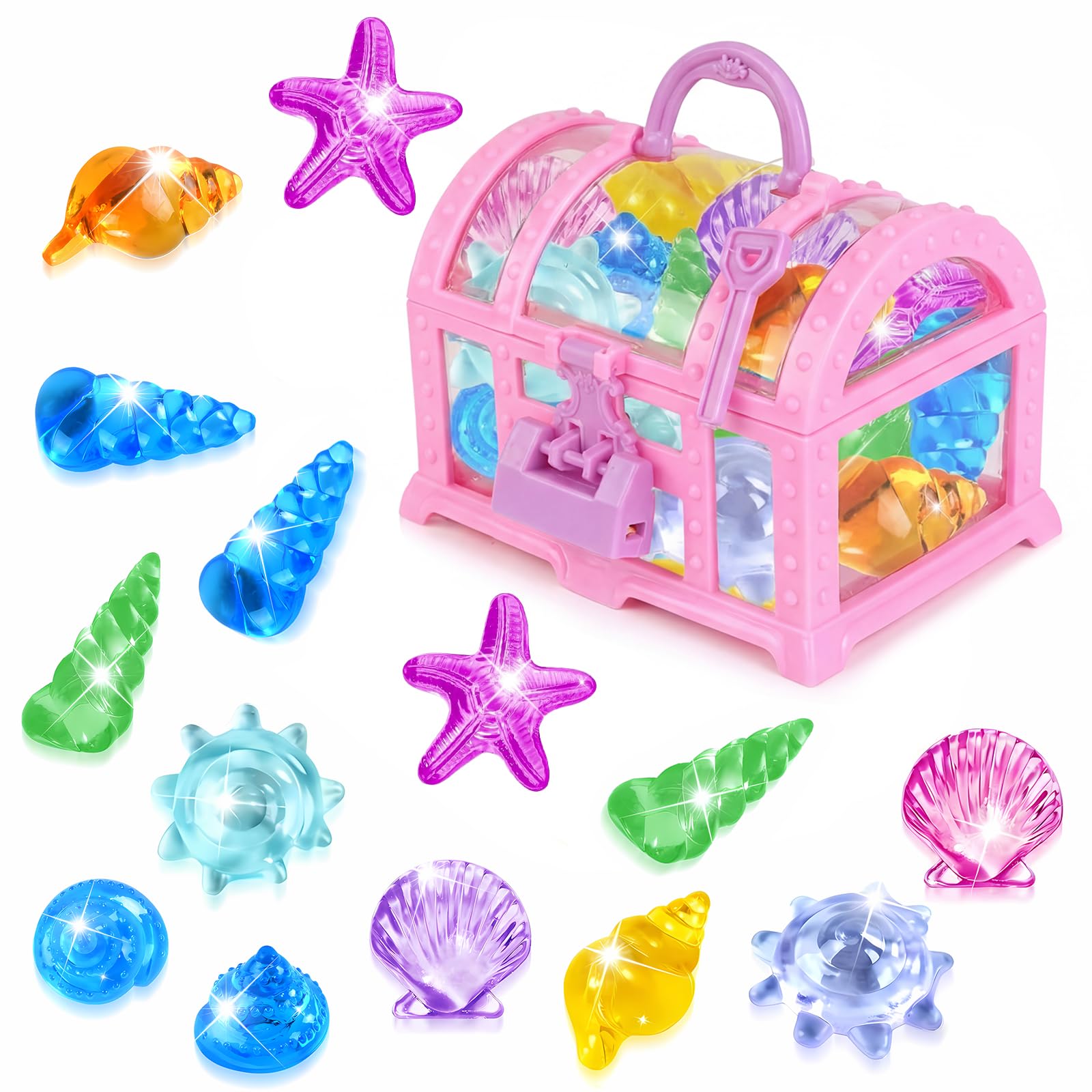EKKONG Set de Gemas Coloridos, Gemas Piratas de Acrílico, 36 Piedras Preciosas de Buceo con 1 Cofre Pirata, Juguetes de Piscina Diving Gems para Piscinas, Playas y Búsquedas del Tesoro (Bronce) — view 10