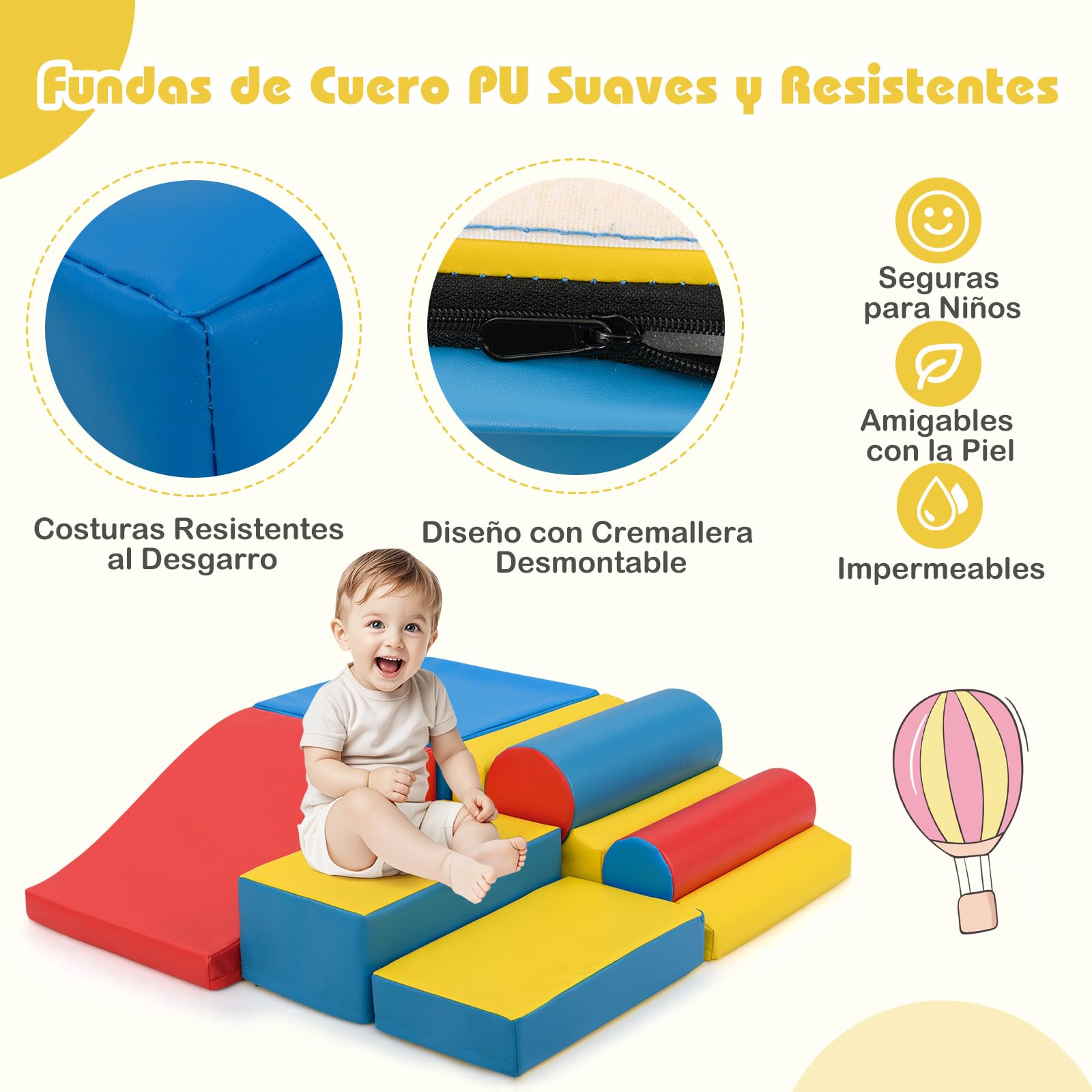 COSTWAY Juego de 7 Bloques de Espuma para Niños de 12-36 Meses, Bloques Psicomotricidad de Trepar y Gatear, Habilidades Motoras y Desarrollo sensorial, Multicolor