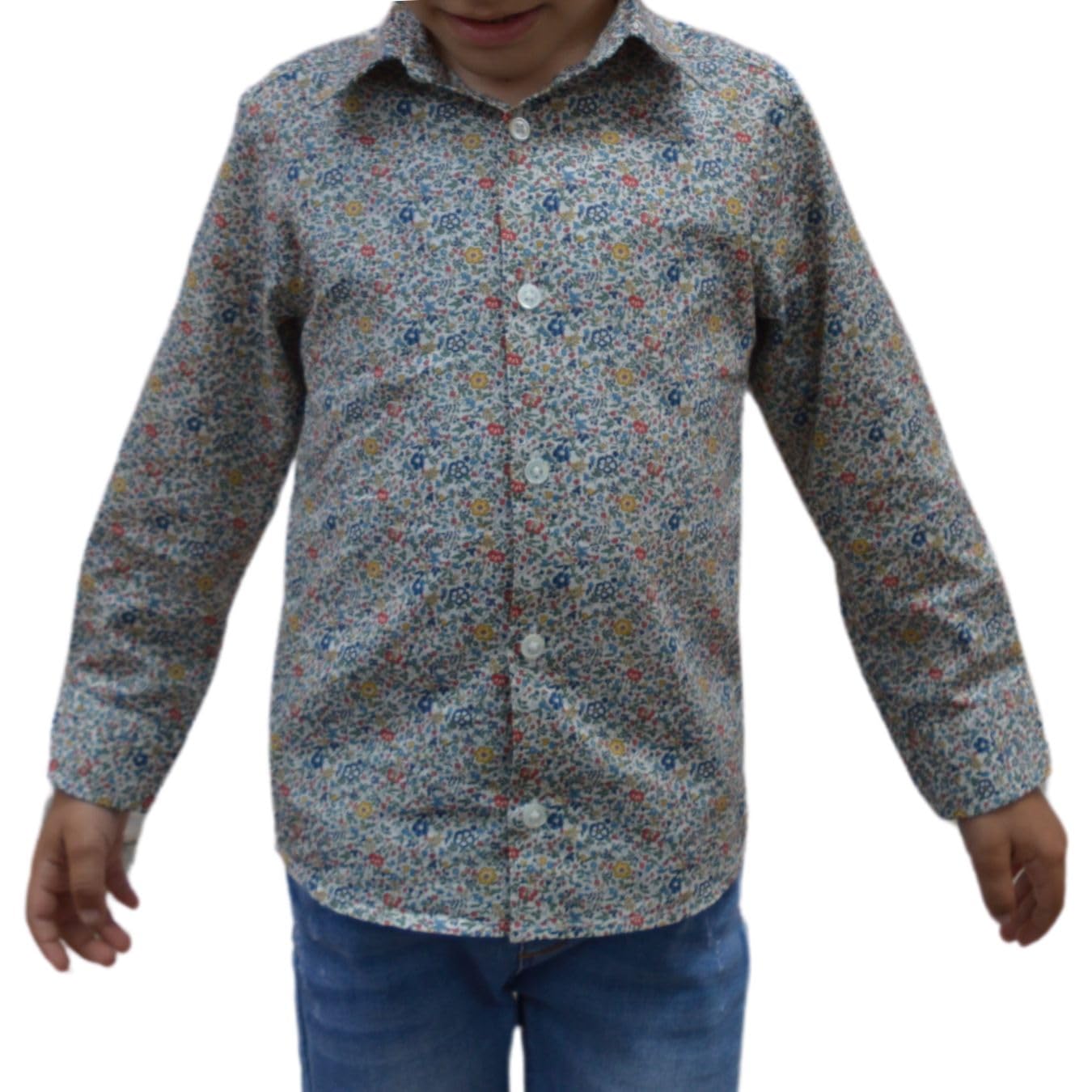 Camicia Bambino Manica Lunga - Camicia Bianca Bambino - Cotone - VivalaVida - Stampa Floreale Liberty - Camicia di Fiori Camicia Padre Figlio - Taglie da 2 a 11 anni