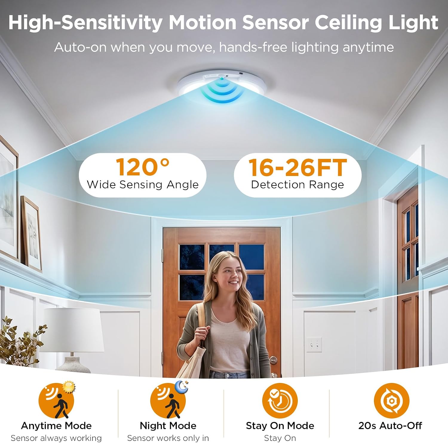 Rechargeable Ceiling Light 2 Pack, Magnetic Motion Sensor Ceiling Lights With 3 Color Remote, Wireless Battery Operated Dimmable Led Ceiling Lights for Closet Shower Stairs Hallway Shed Pantry Laundry