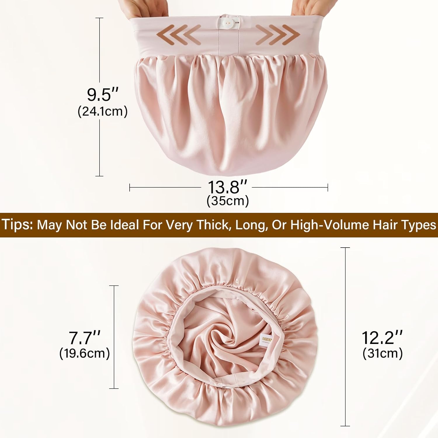 ZIMASILK Adjustable 100% Mulberry Silk Bonnet for Sleeping Women with Button Strap - Double Layer Silk Hair Bonnet, Non - Slip Night Cap for Hair & Skin Care (Pink) - Image 4