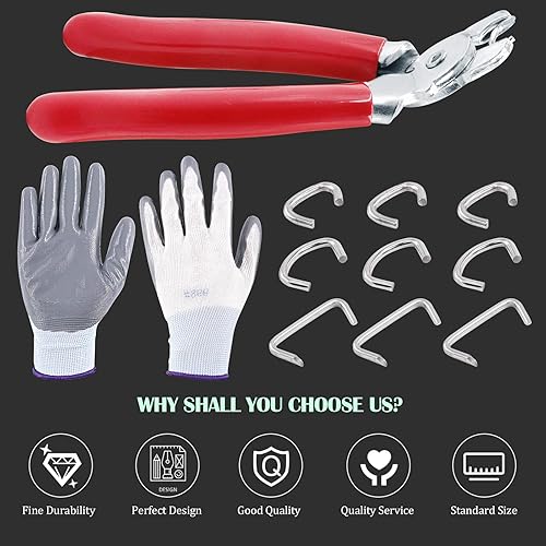 Miniatura 7 de Keadic Alicates de anillo de cerdo de cabeza angulada y 360 anillos galvanizados para cerdo, kit de instalación de tapicería profesional con guantes