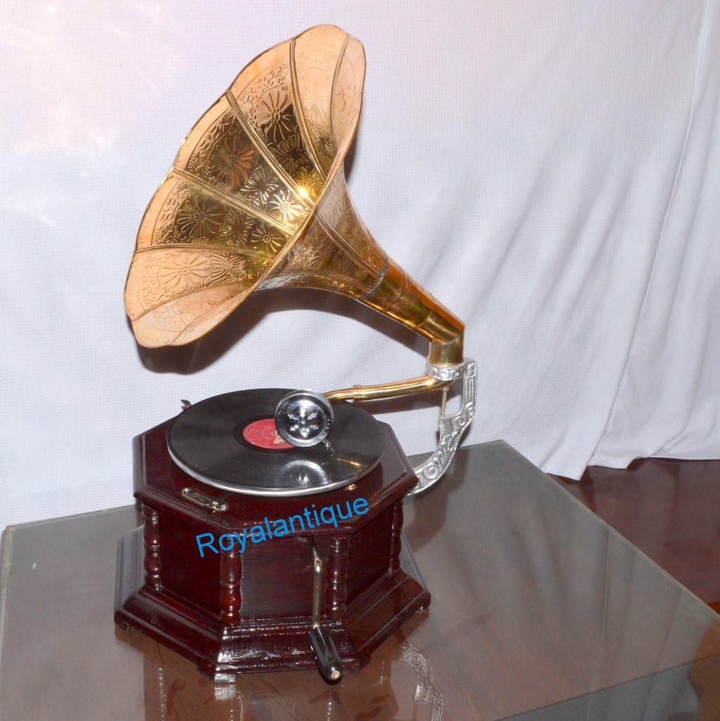 royalantique Vintage HMV Gramophone Phonograph Brass Horn Vintage Look Working Sound Box Needle Set