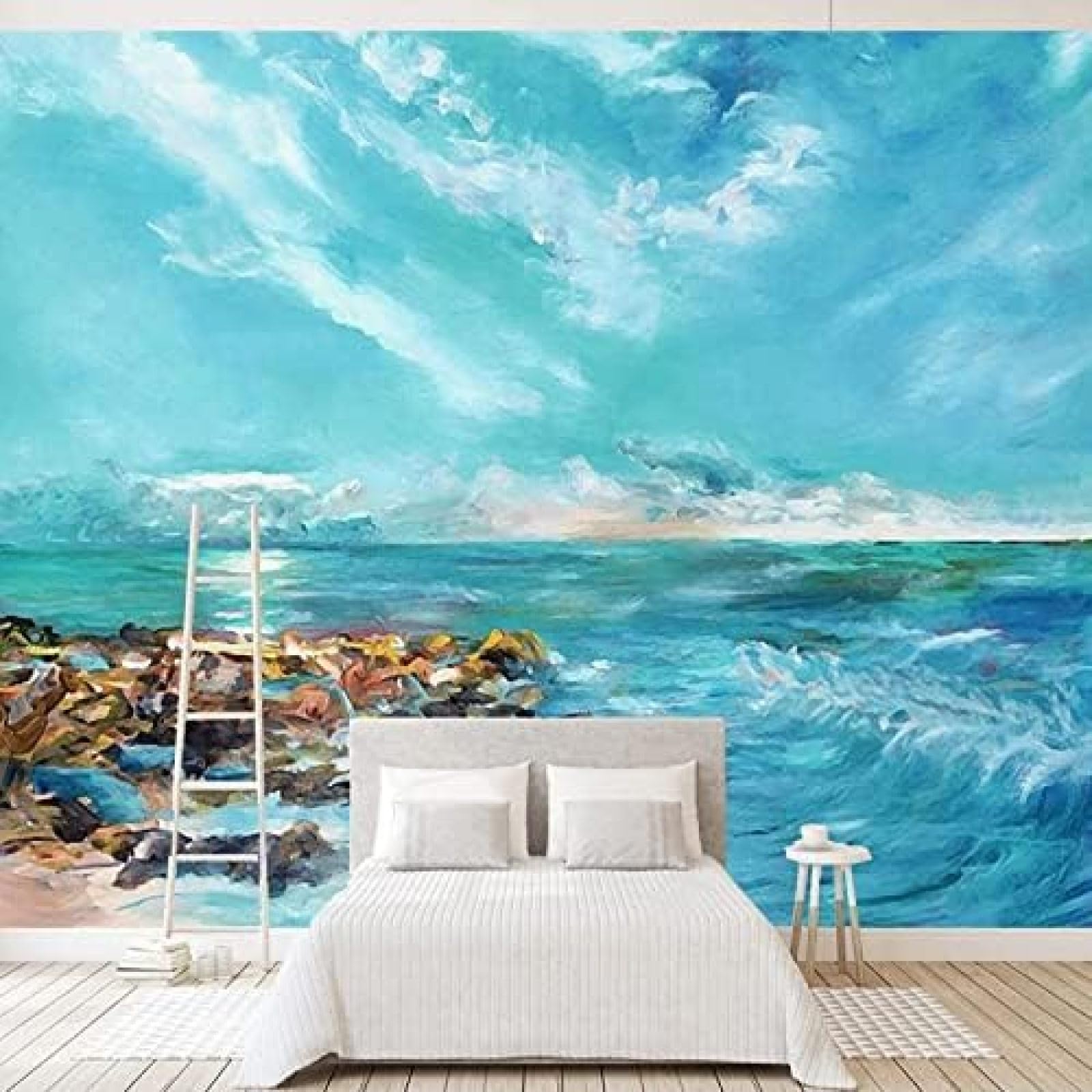 Papier peint 3D vue sur la mer pour agrandir salon sombre